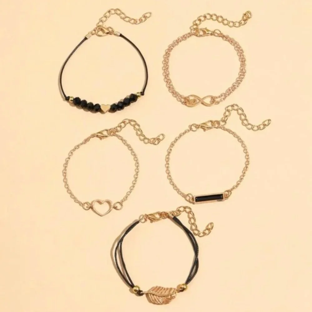5pcs Heart & Leaf Decor Bracelet For Women Jewelry Gift Wedding Party Engagement - Picture 3 of 4